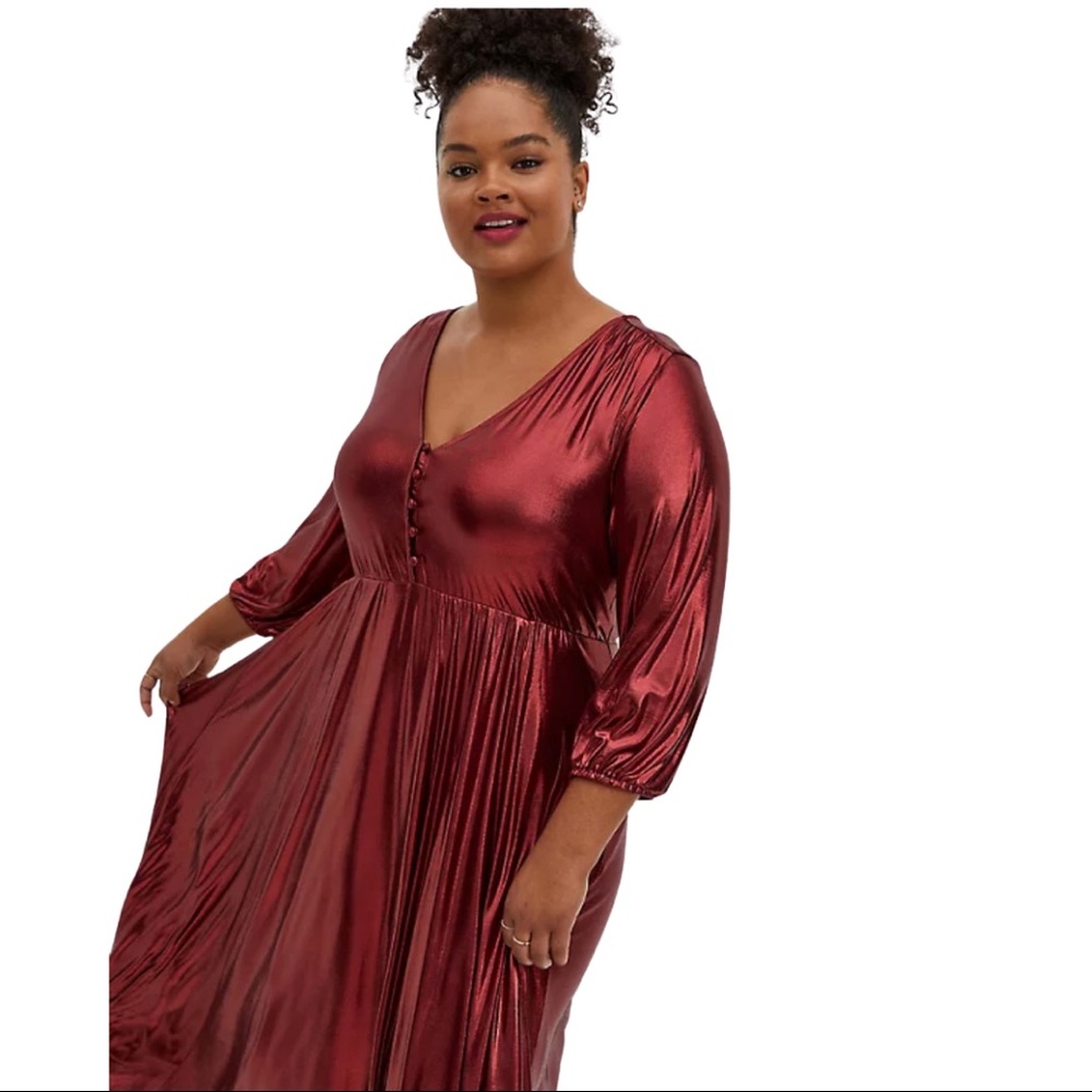 TORRID RED LIQUID KNIT TEA LENGTH DRESS - Picture 2 of 4